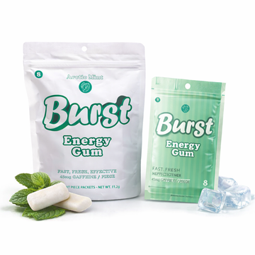 Burst Energy Gum - 45mg Caffeine Per Piece | Focus & Energy Burst | Extra Strength in Functional Gum | Arctic Mint Flavor | Pre-Workout, Long Days & Nootropic | 8 Packs of 8 (64 Pieces)